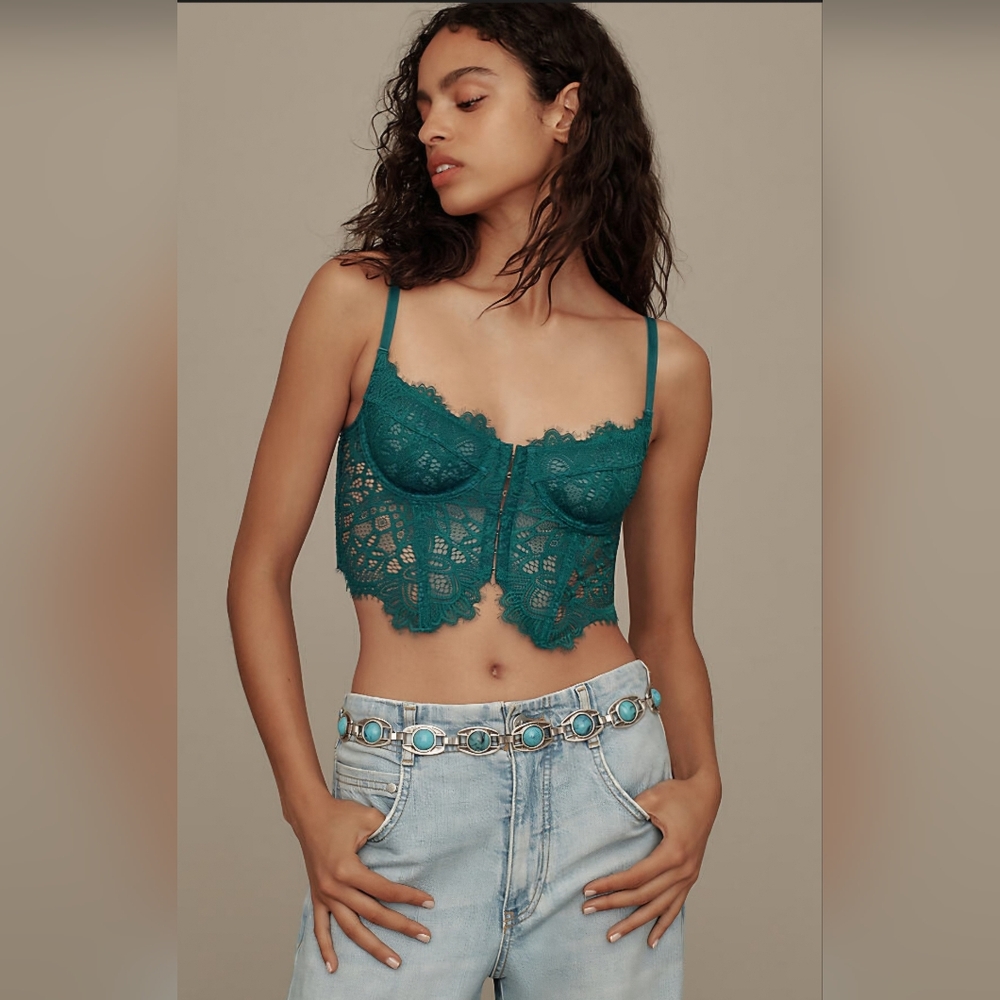 Anthropologie Green Hourglass Lace Corset